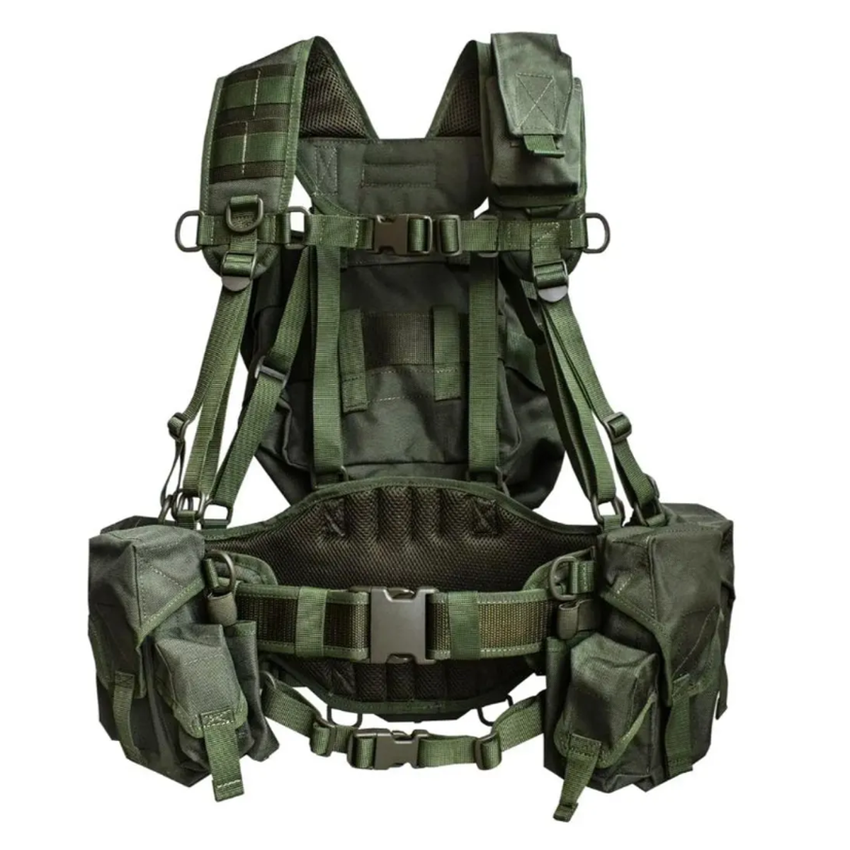 Soviet and Russian webbing system, Spetsnaz Tactical Vest "Smersh M1" with molle pouches for AK mags, olive. Metro, Six siege and Tarkov.