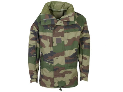 Original French Military waterproof jacket trilaminate field rain coat CCE, woodland camo.