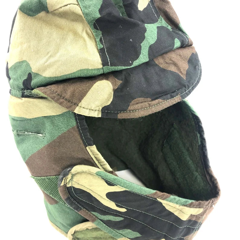 USGI M65 Cold Weather Insulated Helmet Liner, Woodland Camo. Army surplus in good condition.