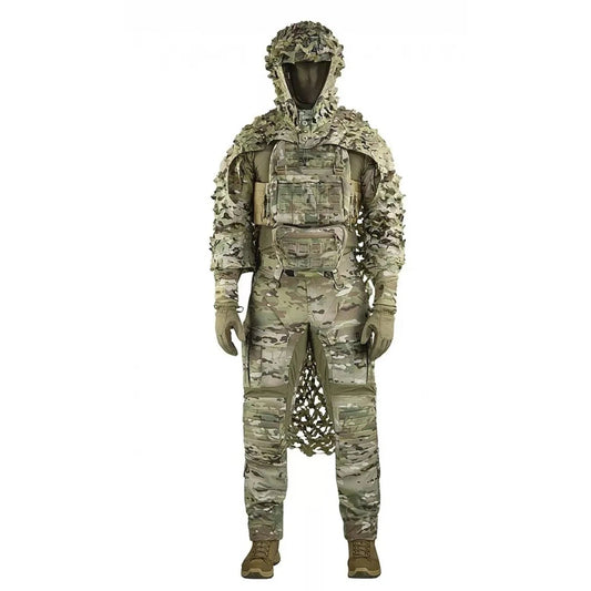 Surplus Indonesia 3D K Ghillie multicam sniper camouflage suit with hood, ghillie suit.